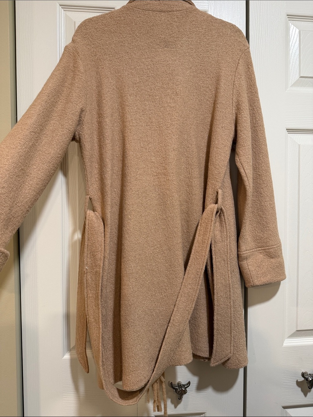 Tahari Camel Fringe Open-Front Cardigan Sweater - Picture 12 of 12